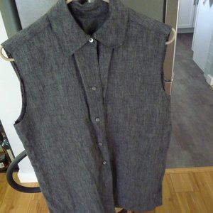 ITALIAN GREY LINEN BLEND SIDE LITS  MOTHER OF PEARL BUTTONS TUNIC/VEST SIZE L